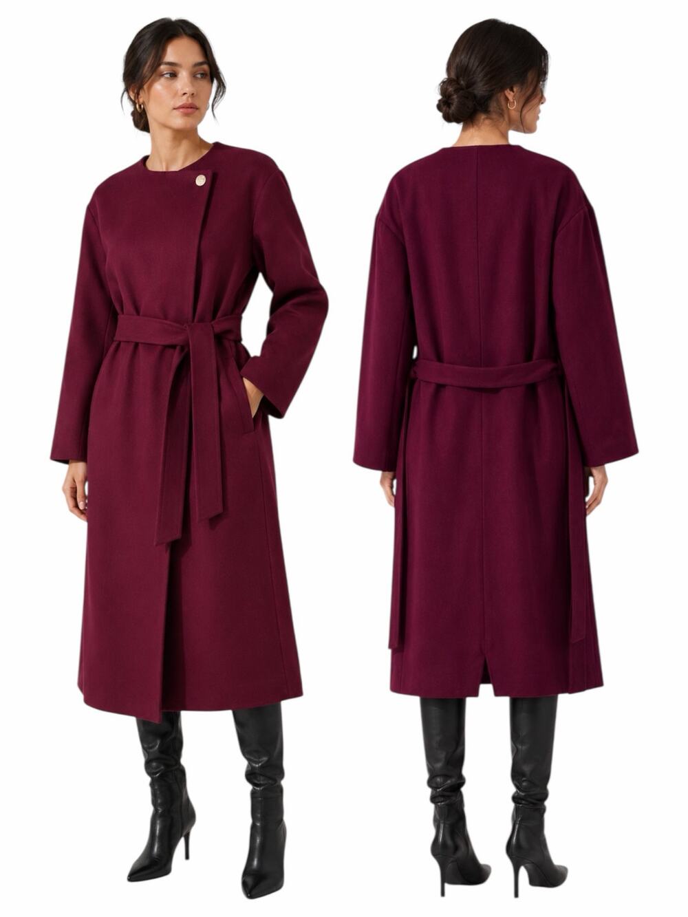 Ann Taylor Tie Waist Balloon Sleeve Wool Blend Coat Mulberry Size XXL